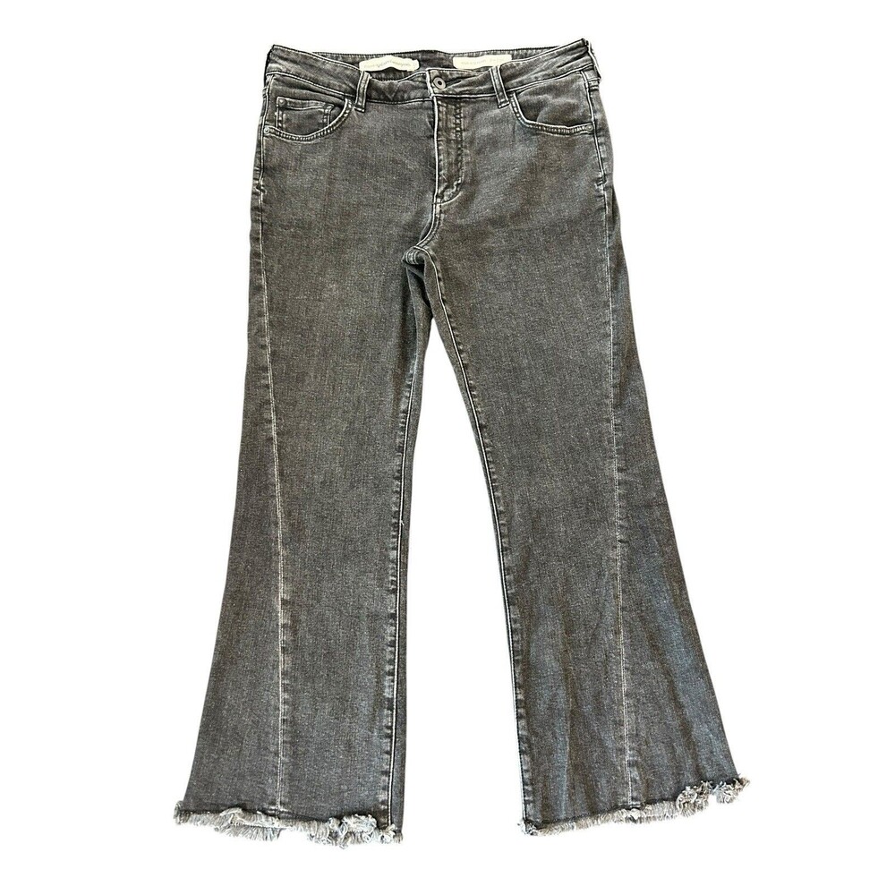 Pilcro Anthropologie High Rise Flare Jeans Womens 30 Black Raw Hem Cropped Wide